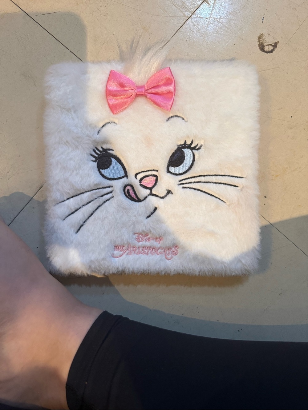 Disney White Marie Plush Notebook with Pink Bow Accent